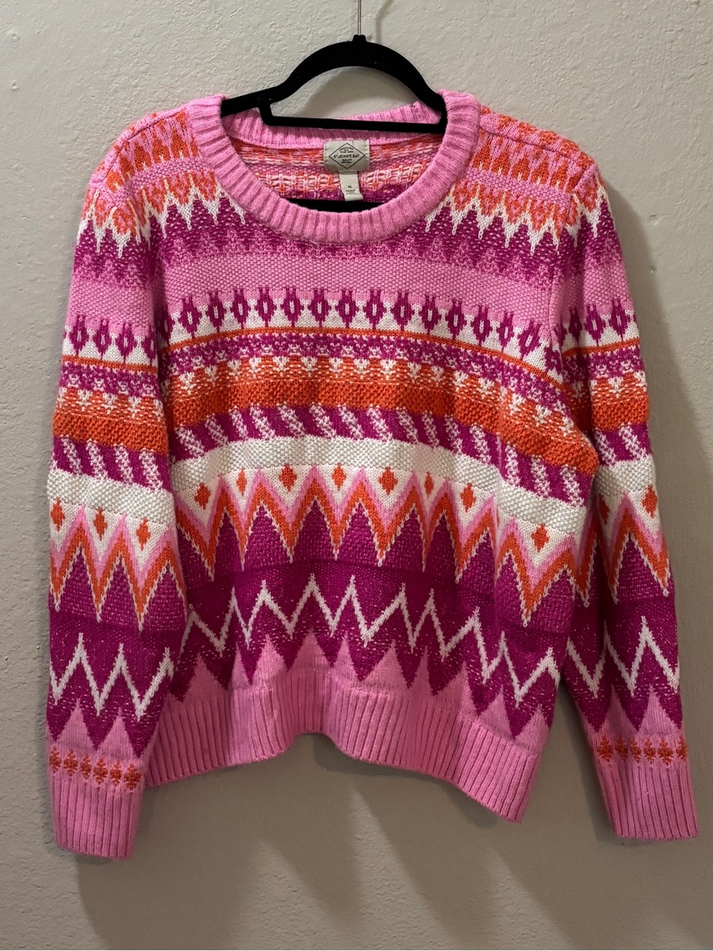 St. John’s Bay Women’s Pink Fair Isle Cozy Knit Sweater Size XL